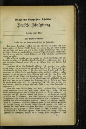 Zur Präparandensache : Bericht über die Präparanden-Anstalt in Holzwickede