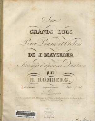 Six grands duos pour piano et violon de J. Mayseder. 3