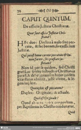 Caput Quintum. De officiis Justitiae Christianae