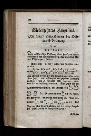 Siebenzehntes Hauptstück. Von einigen Anwendungen der Differenzial-Rechnung.