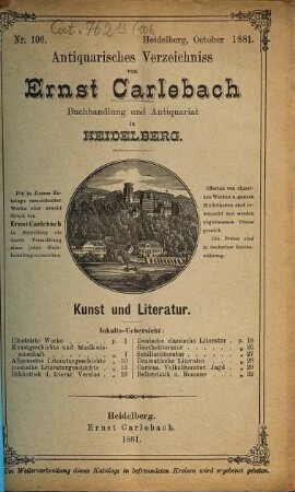Antiquarisches Bücherverzeichnis. 106. 1881
