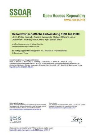 Gesamtwirtschaftliche Entwicklung 1991 bis 2030