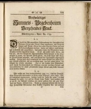 Vierzehendes Stuck... 1. April An. 1739
