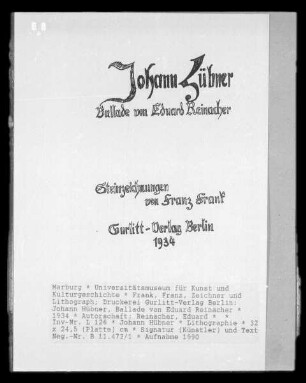 Johann Hübner, Ballade von Eduard Reinacher — Johann Hübner