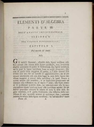 Parte III. Dell' Analisi Infinitesimale. Sezione I. Del Calcolo Differenziale.
