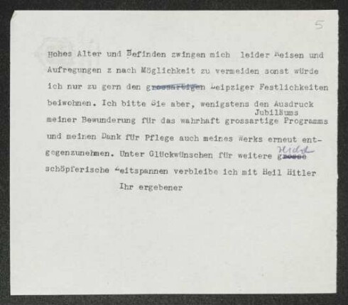 Brief von Gerhart Hauptmann an Günther Grundmann