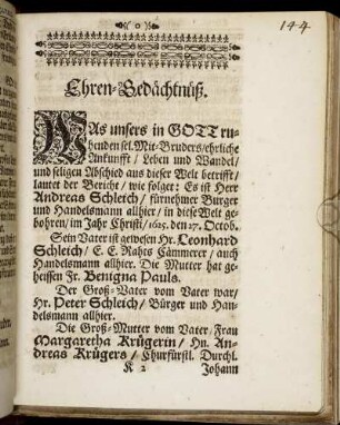 Ehren-Gedächtnüß.