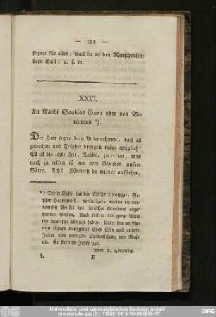 XXVI. An Rabbi Saadias Gaon oder den Berümten.