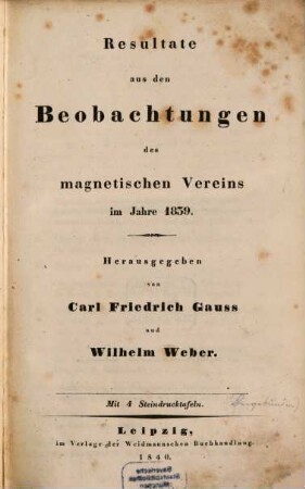 Resultate aus den Beobachtungen des Magnetischen Vereins : im Jahre .... 1839 (1840)