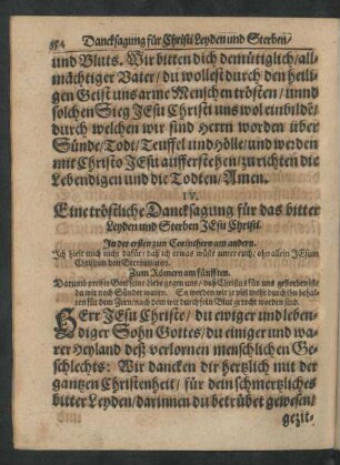 IV. Eine tröstliche Dancksagung für das bitter Leyden und Sterben Jesu Christi.