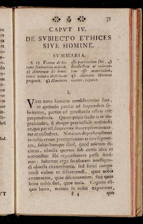 Caput IV. De subiecto ethices sive homine.