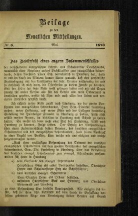 Beilage zu den Monatlichen Mittheilungen