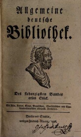 Allgemeine deutsche Bibliothek. 70. 1786