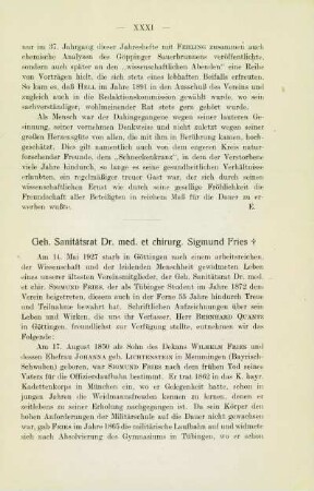 Geh. Sanitätsrat Dr. med. et chirurg. Sigmund Fries ✝