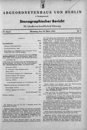 Nr. 7 (95), 23.03.1954 (Außerordentliche Sitzung)
