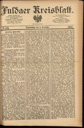 Erste Ausgabe vom Donnerstag, den 06. Dezember 1900.