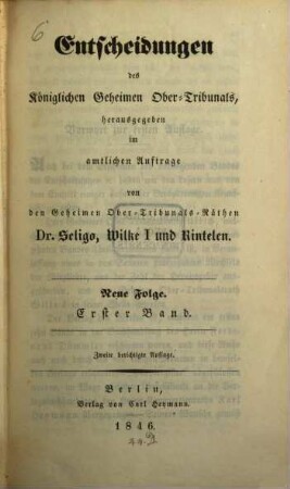 Entscheidungen des Königlichen Obertribunals. 11. 1846