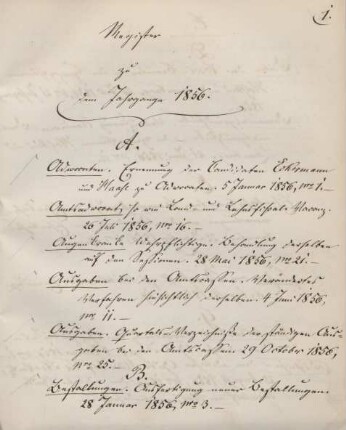 Register zu dem Jahrgang 1856