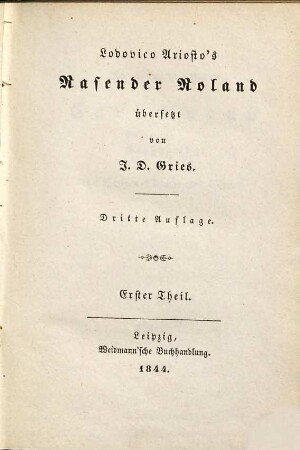 Lodovico Ariosto's Rasender Roland, 1
