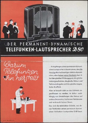 Werbeprospekt: Der Permanent - Dynamische Telefunken - Lautsprecher D 20