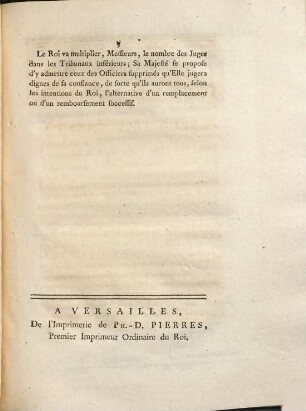 Discours De M. Le Garde Des Sceaux, Pour annoncer l'Édit du Roi, portant Suppression des Tribunaux d'Exception