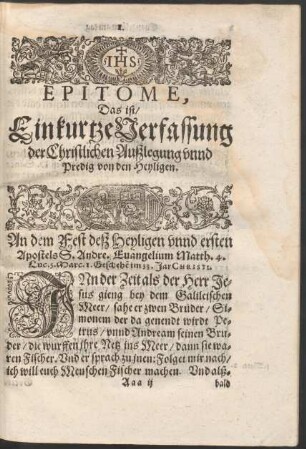 An dem Fest deß Heyligen unnd ersten Apostels S. Andre ...