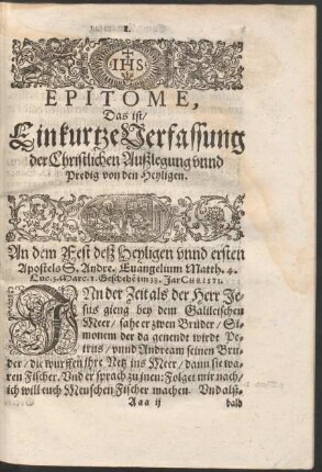An dem Fest deß Heyligen unnd ersten Apostels S. Andre ...