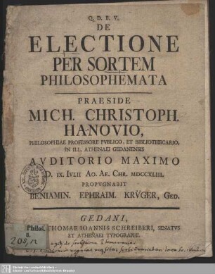 De Electione Per Sortem Philosophemata