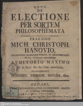 De Electione Per Sortem Philosophemata
