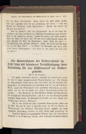 Die Generalsynode der Brüder-Unität im Jahr 1899 mit besonderer Berücksichtigung ihrer Bedeutung für das Missionswerk der Brüder-gemeine
