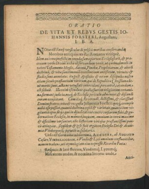 Oratio De Vita Et Rebus Gestis Iohannis Forsteri ...