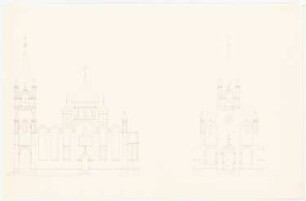 Russische Kirche: Schematische Seitenansicht und Vorderansicht