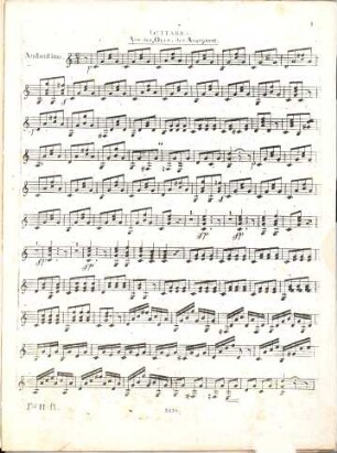 Potpourri ou choix d'airs, romances et marches tirées des opéra Allemandes et Italiennes les plus applaudis : arrangées pour la guitarre avec accompagnement d'une flûte ou violon ; oeuvre périodique, 1. Cahier 1