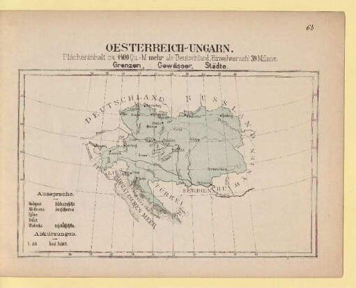 Oesterreich-Ungarn. Grenzen, Gewässer, Städte