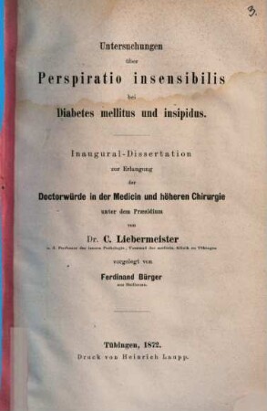 Untersuchungen über Perspirativ insensibilis bei Diabetes mellitus und insipidus