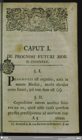 Caput I. De Prognosi Futuri Morbi Ingenere