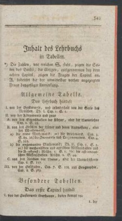 Inhalt des Lehrbuchs in Tabellen.