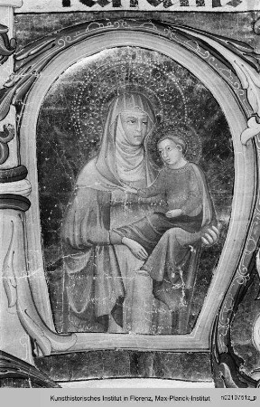 Antiphonar : Buchseite mit historisierter Initiale H: Anna mit Maria im Arm