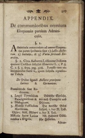 Appendix. De communioribus omnium Eloquentæ partium Adminiculis.