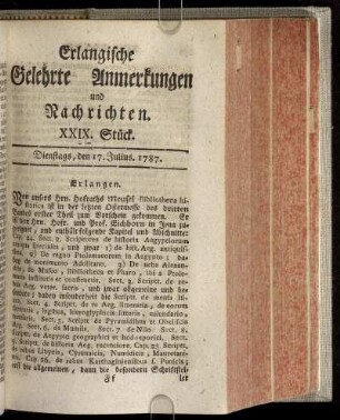 XXIX. Stück. Dienstags, den 17. Julius. 1787.