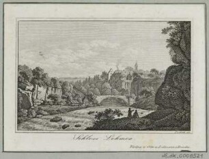 Ansicht vom Schloß Lohmen , Radierung. um 1840 : Schloss Lohmen / Pescheck sc. - Dresden : Otto u. Lehmann, [ca. 1840]. - 1 Kunstblatt : Radierung ; 11,0 x 7,0 cm