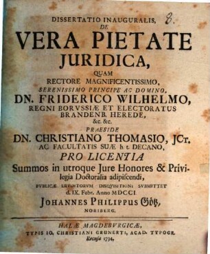 Dissertatio Inauguralis, De Vera Pietate Juridica