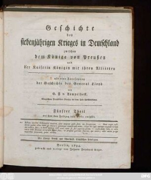 Theil 5: welcher den Feldzug von 1761 enthält