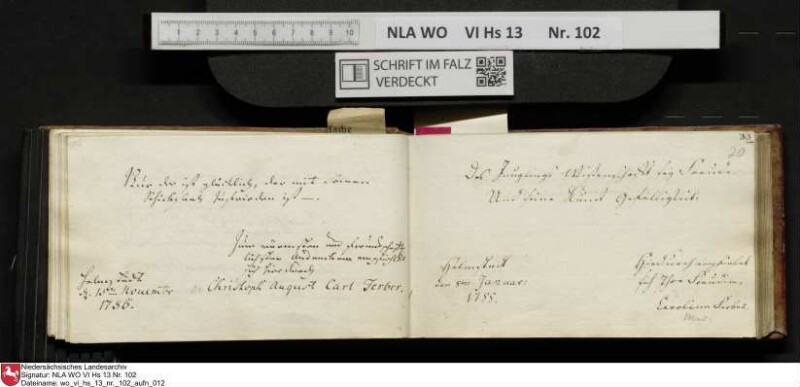 Stammbuch des Johann Christian Wilhelm Schütze aus                            Braunschweig