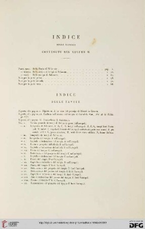 Indice delle materie und Indice delle tavole