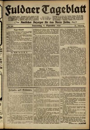 Ausgabe vom Donnerstag, den 09. September 1920.
