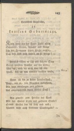 Geweihtes Angebinde, zu Louisens Geburtstage