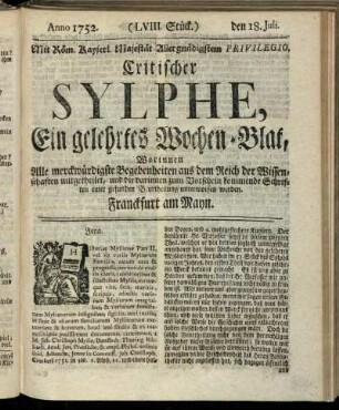 (LVIII. Stück.) den 18. Juli. Anno 1752.