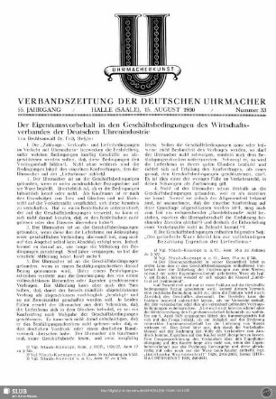 Der Eigentumsvorbehalt in den Geschäftsbedingungen des Wirtschaftsverbandes der Deutschen Uhrenindustrie