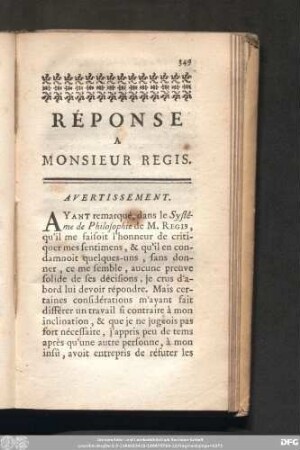 Réponse A Monsieur Regis.